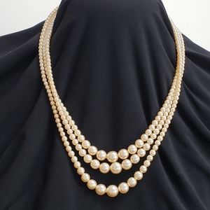 Vintage Three-strand Faux Pearl Necklace